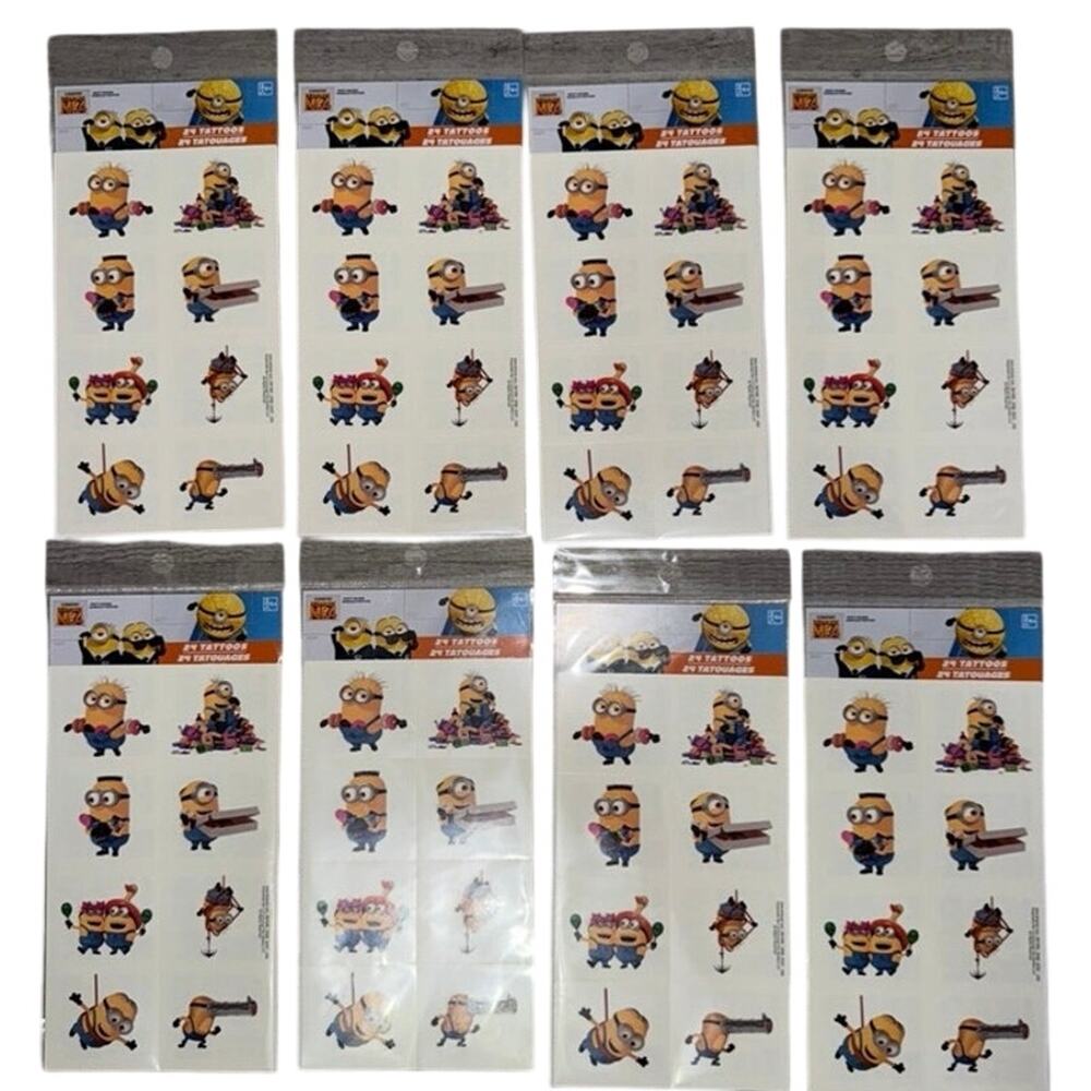 Minions Temporary Tattoos Lot party favors - Despicable Me 8 packs of 24 (192)